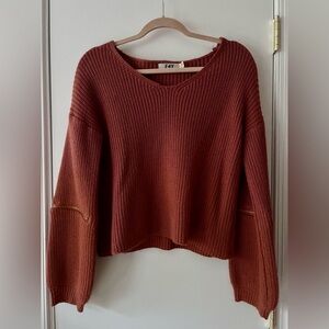 Orange Knit Sweater with Zipper Accent